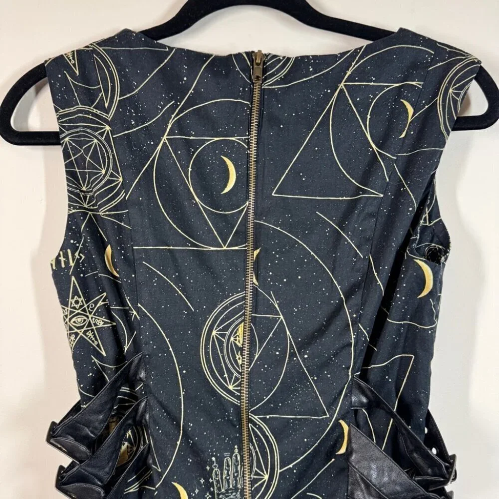Spin Doctor Hell Bunny Y2K Pentagram Constellations Gothic Black Mini Dress S - Picture 10 of 15